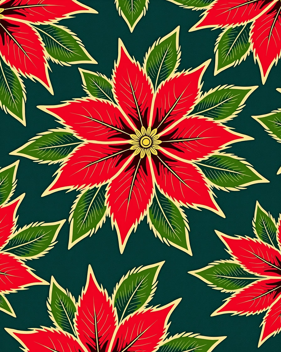Crimson Poinsettia Floral Medallion Rug