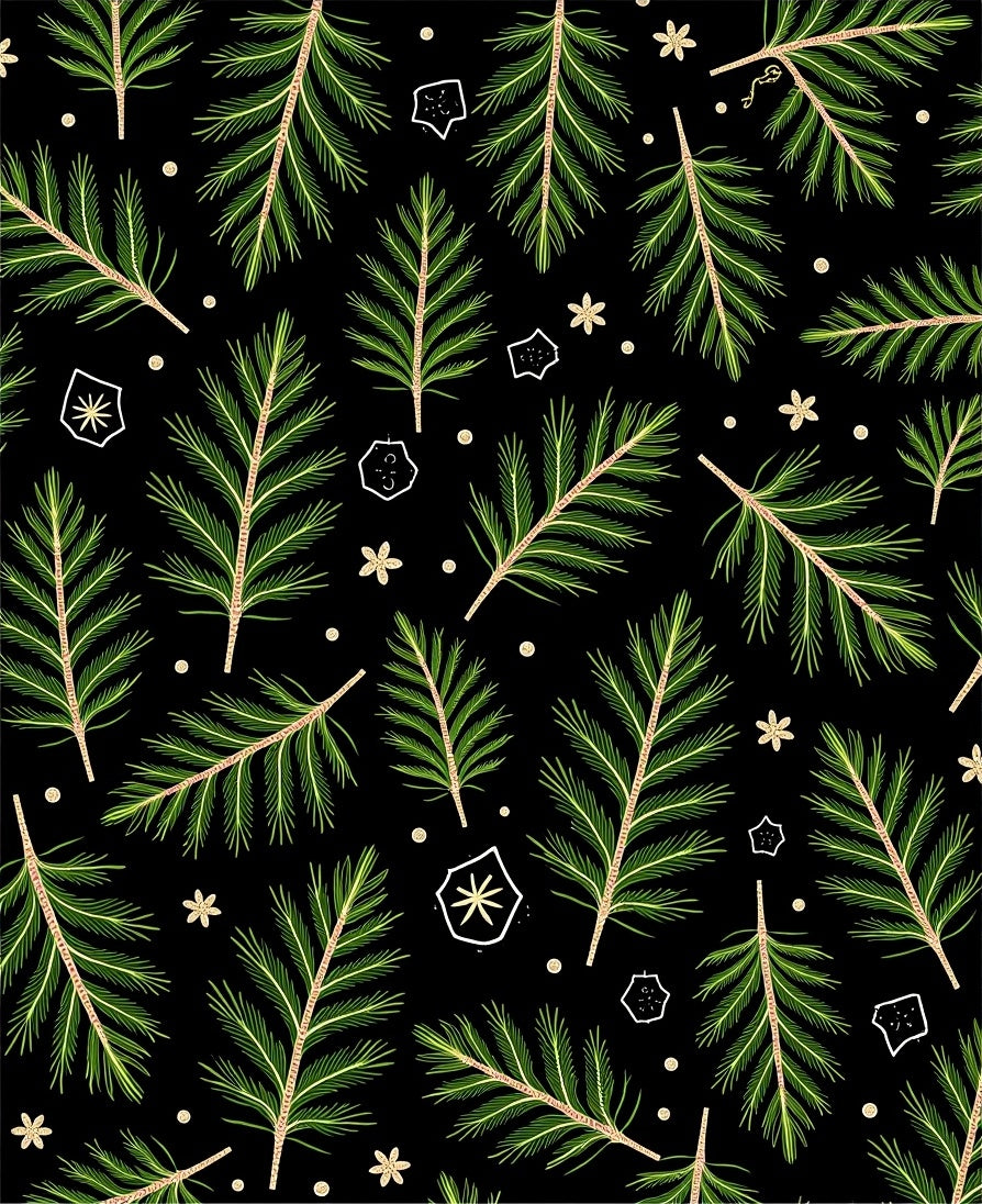 Evergreen Pine Boughs Black Rug