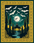 Eerie Moonlit Bat Forest Castle Rug
