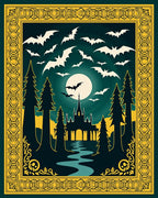 Eerie Moonlit Bat Forest Castle Rug