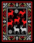 Red Silver Deer Folk Art Border Rug