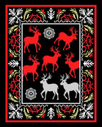 Red Silver Deer Folk Art Border Rug