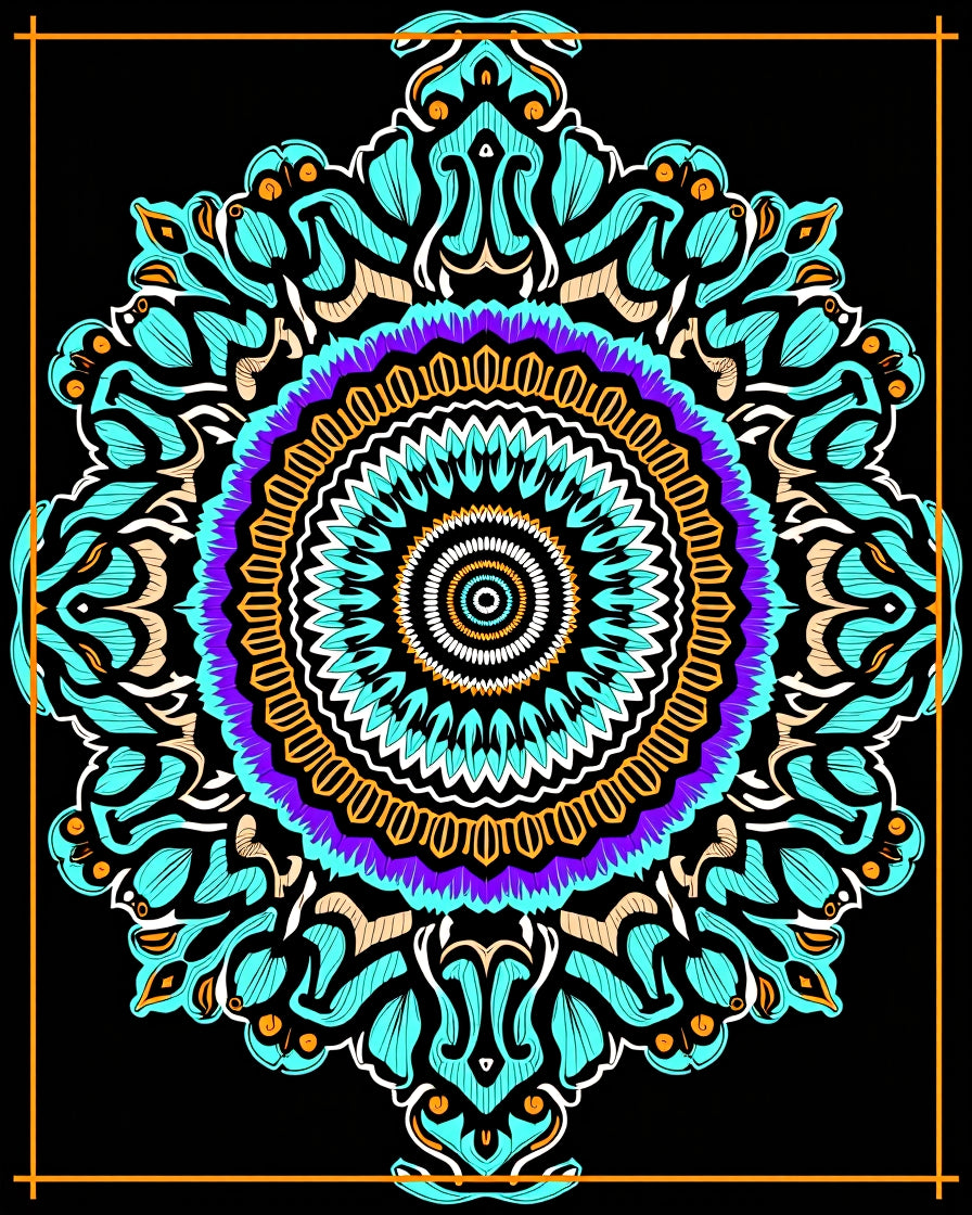 Vivid Teal Purple Mandala Bloom Rug