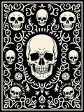 Cream Skulls Black Ornate Flourish Rug