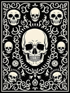 Cream Skulls Black Ornate Flourish Rug
