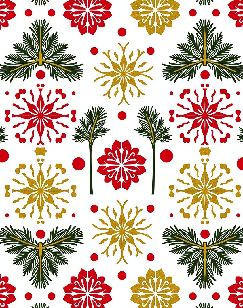 Red Gold Pine Cone Snowflake Scatter Rug