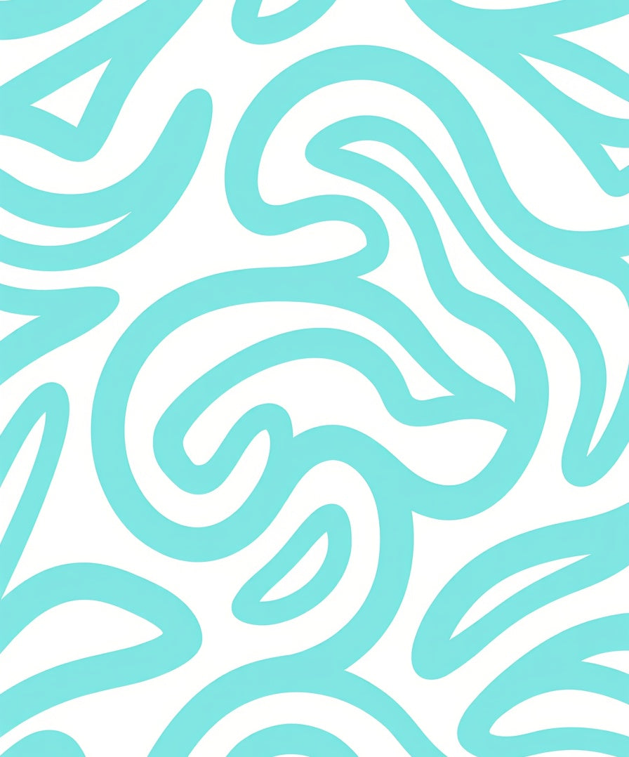 Aqua White Swirl Abstract Curves Rug