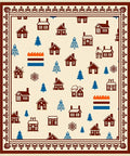 Cozy Houses Blue Trees Cream Background Rug