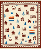 Cozy Houses Blue Trees Cream Background Rug