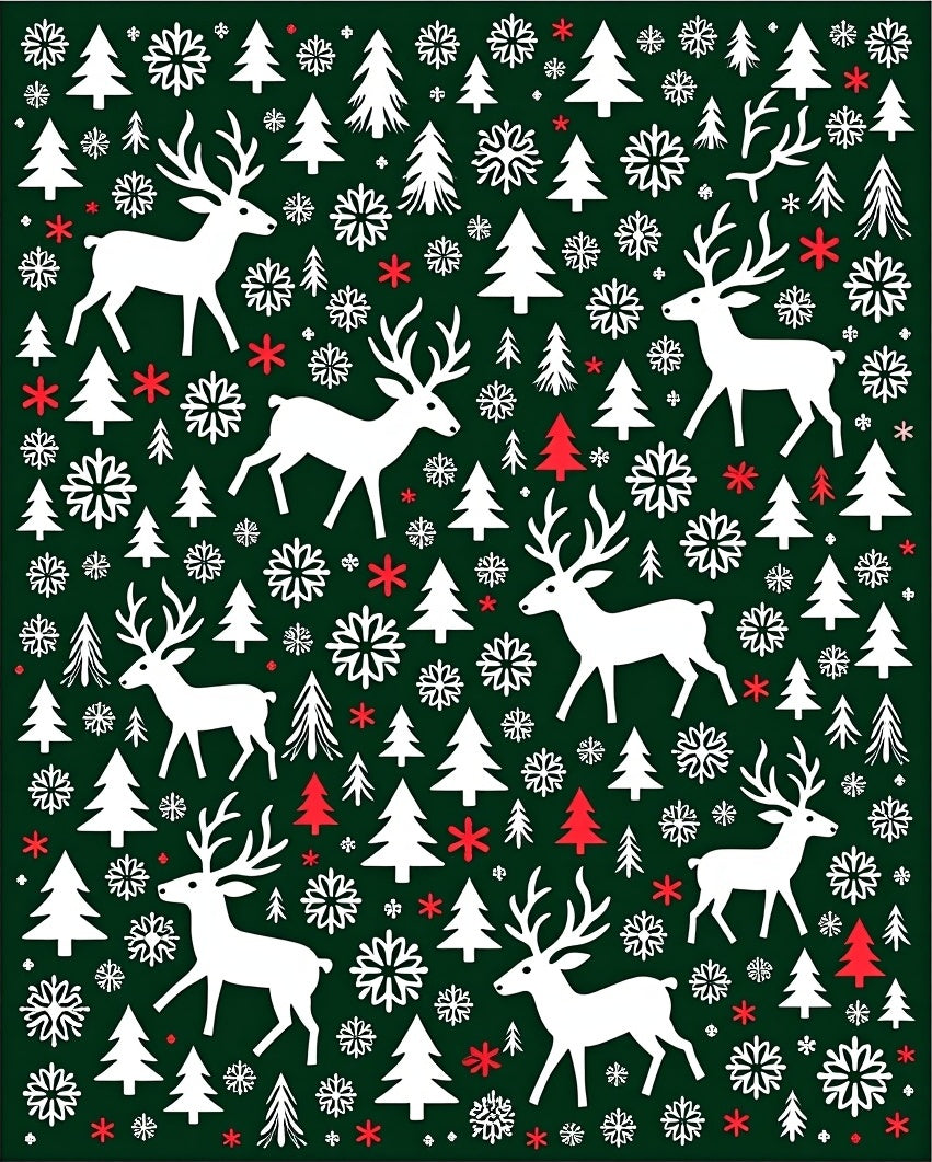 White Deer Snowflake Forest Holiday Rug