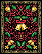 Festive Golden Bells Red Swirls Rug
