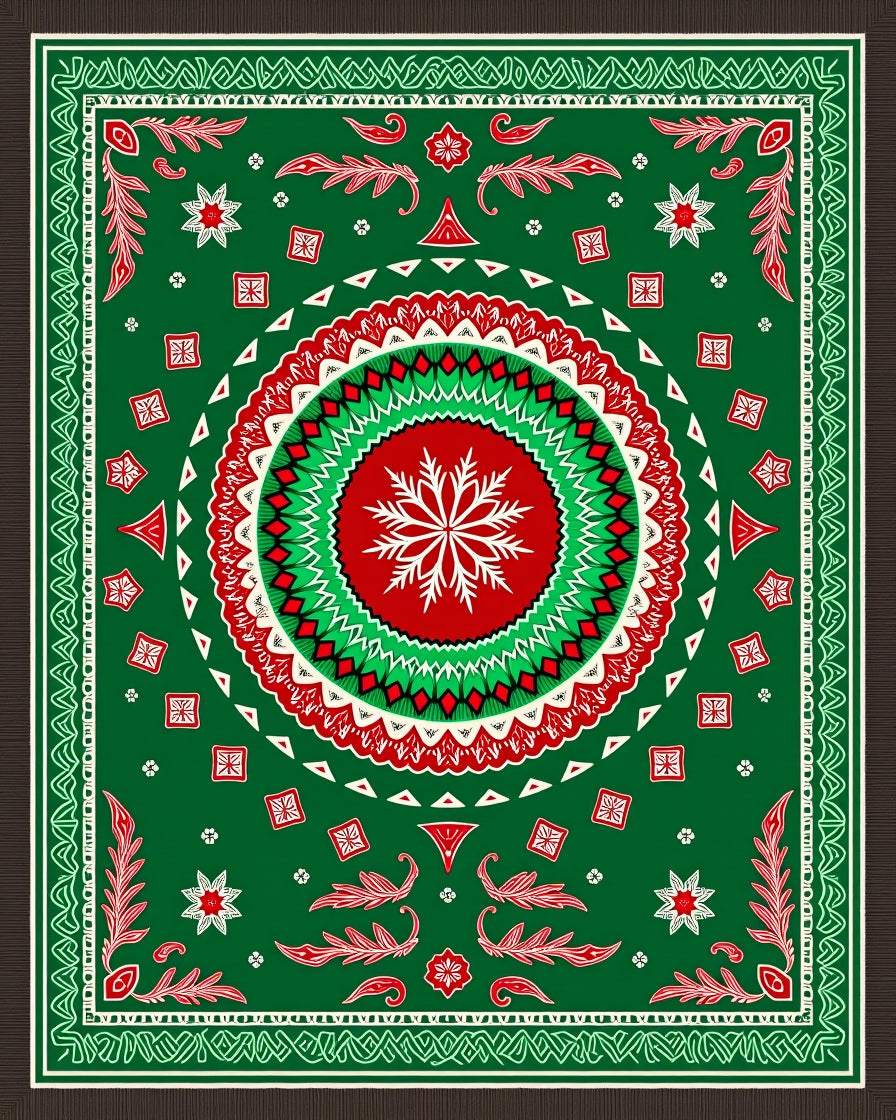 Green Red White Classic Mandala Rug