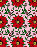 Red Poinsettia Floral Pink Background Rug