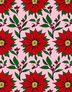 Red Poinsettia Floral Pink Background Rug