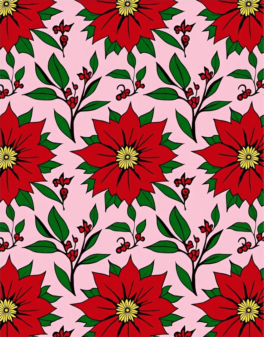 Red Poinsettia Floral Pink Background Rug