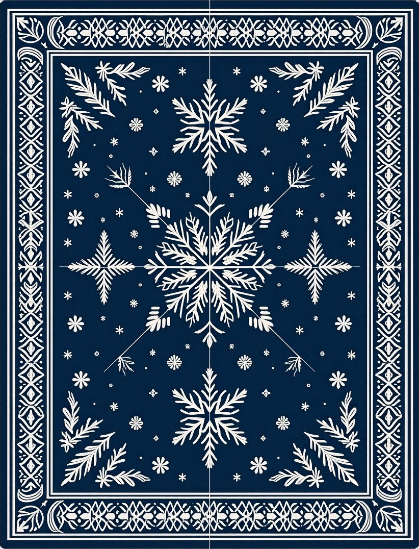 Classic Snowflake Bordered Navy Rug