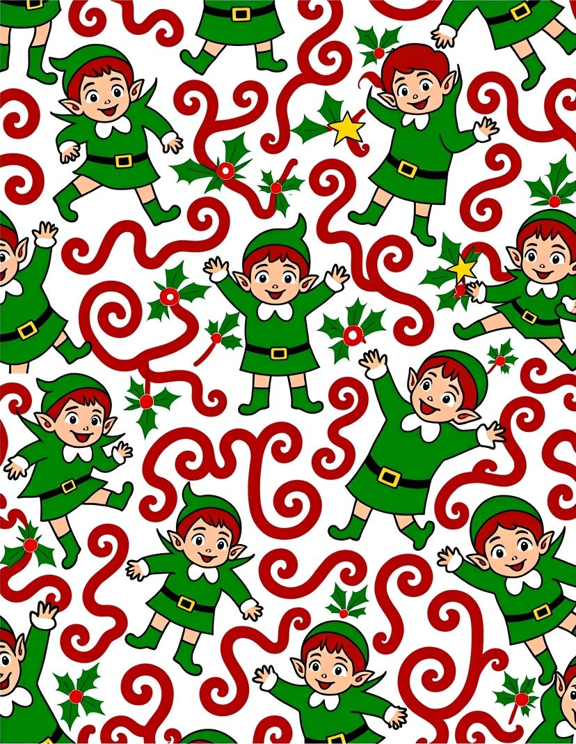 Playful Green Elf Holiday Swirls Rug