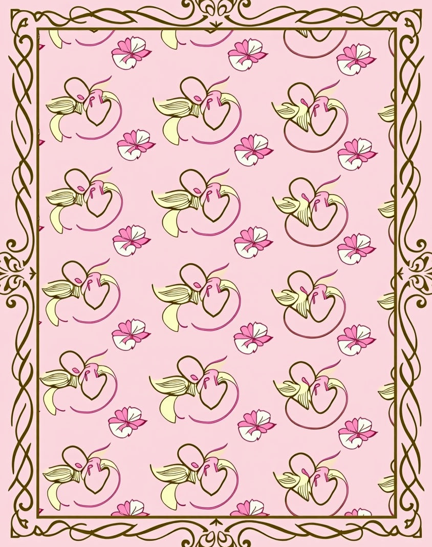 Soft Pink Floral Heart Swirl Rug
