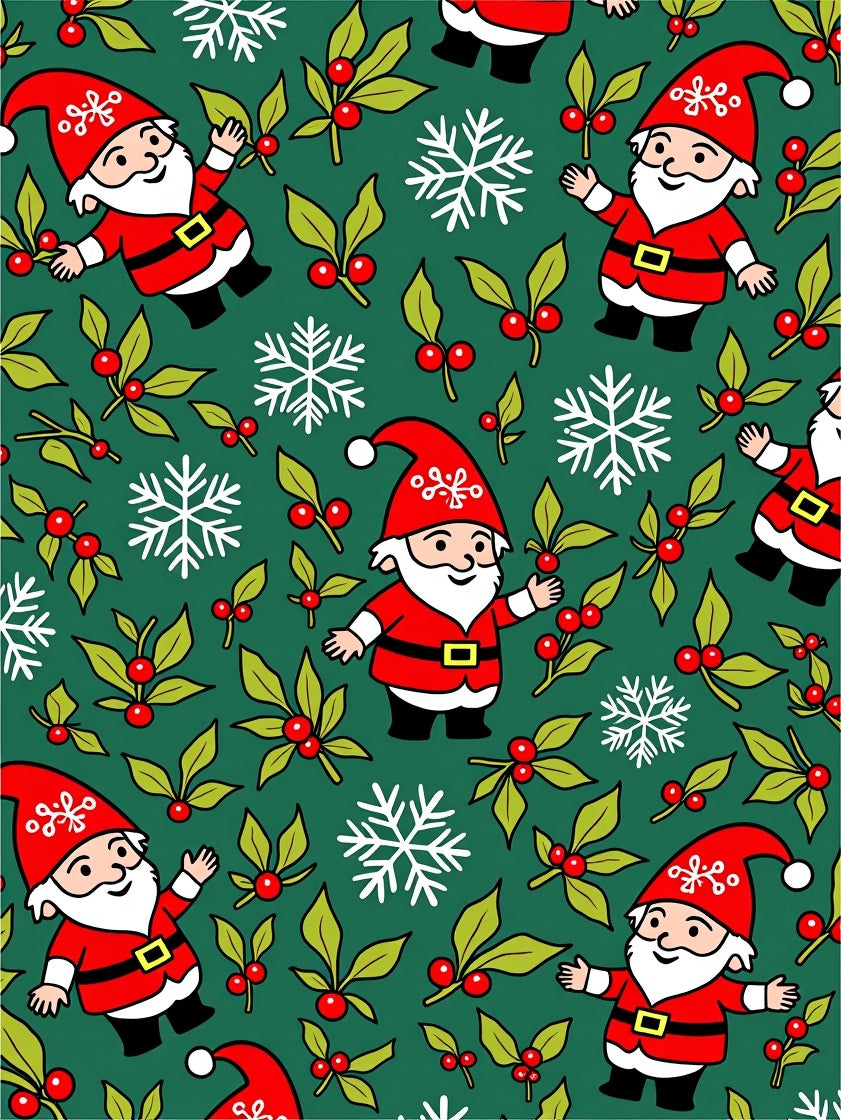 Whimsical Christmas Gnomes Holly Snowflakes Rug