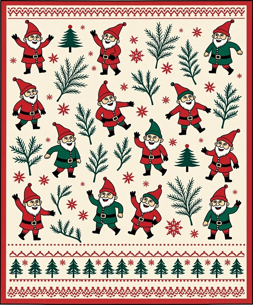 Festive Gnomes and Christmas Tree Repeat Rug