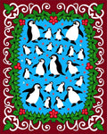 Cheery Black White Penguins Holly Border Rug