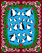 Cheery Black White Penguins Holly Border Rug