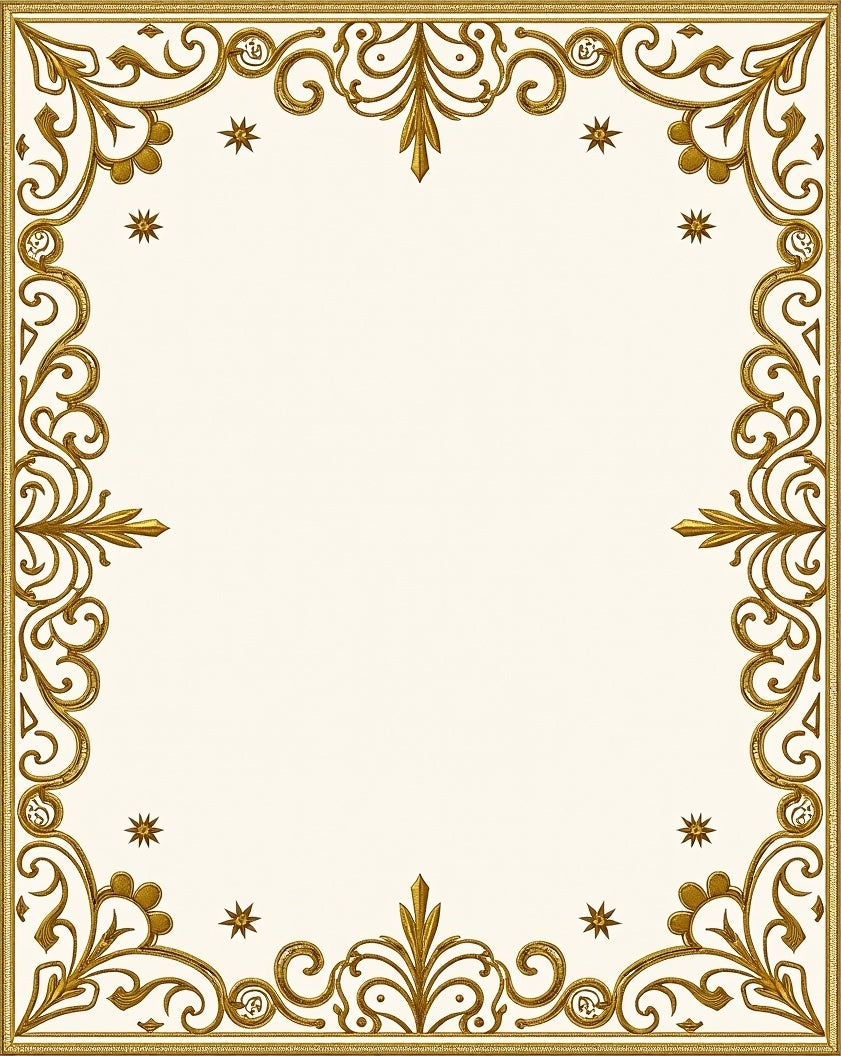 Ornate Gold Filigree Scroll Border Rug