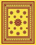 Crimson Sunburst Medallions Yellow Rug