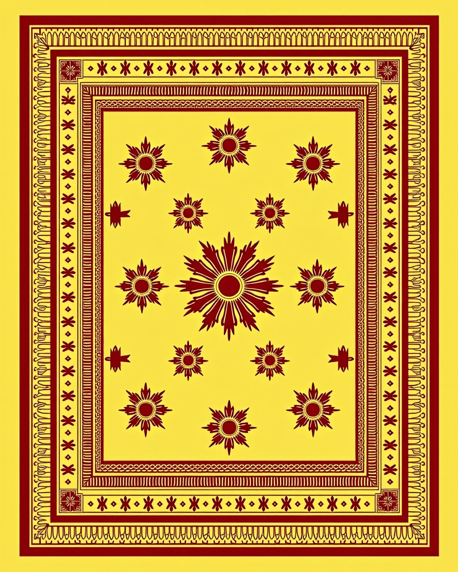 Crimson Sunburst Medallions Yellow Rug