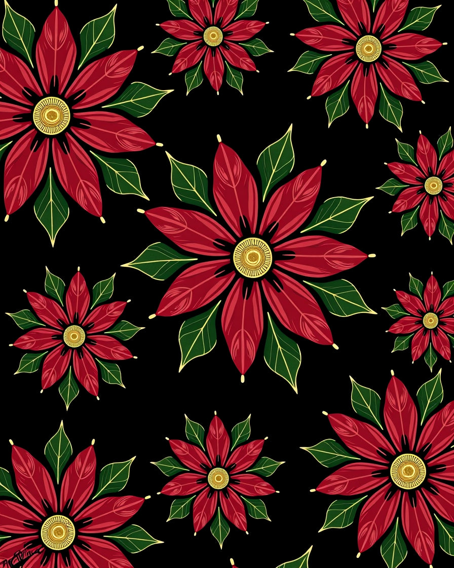 Bold Crimson Floral Poinsettia Garden Rug
