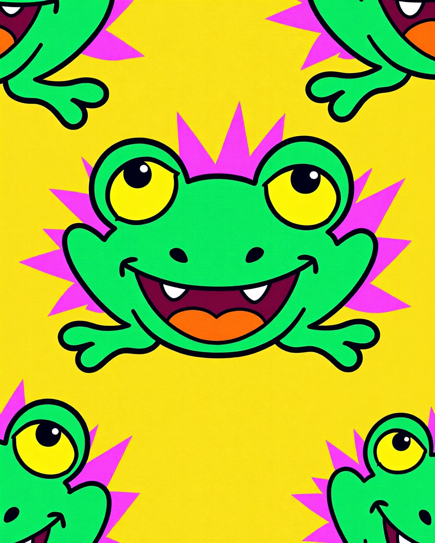 Whimsical Green Frog Yellow Background Rug
