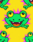 Whimsical Green Frog Yellow Background Rug