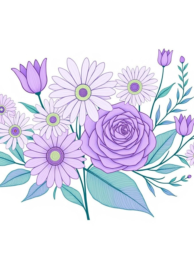 Lavender Daisy Rose Bouquet Meadow Rug