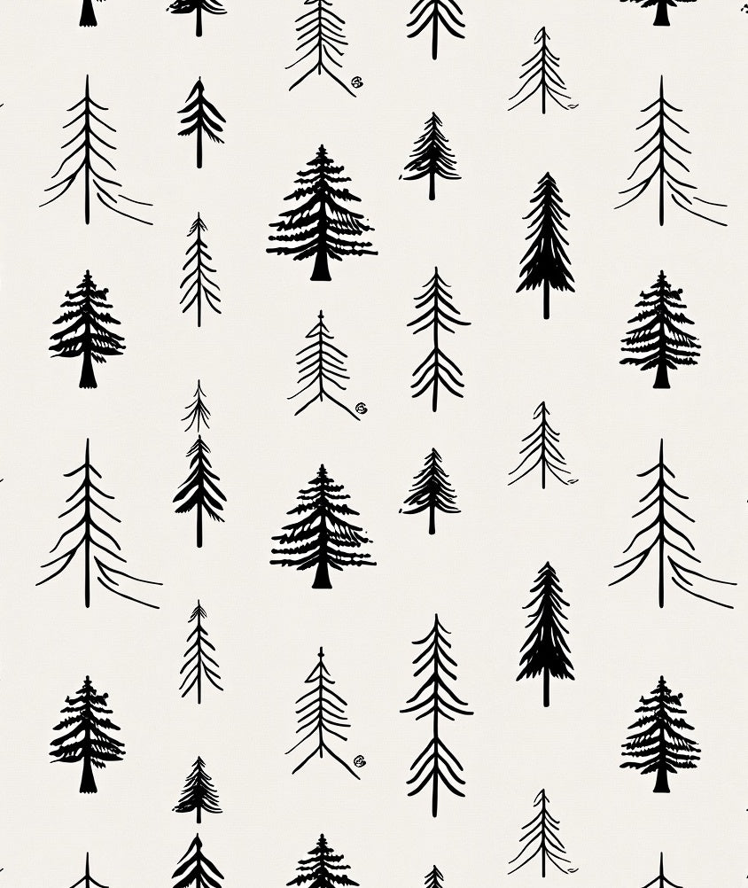 Black White Forest Pine Trees Rug