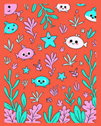 Coral Sea Creatures Aquatic Botanical Collage Rug