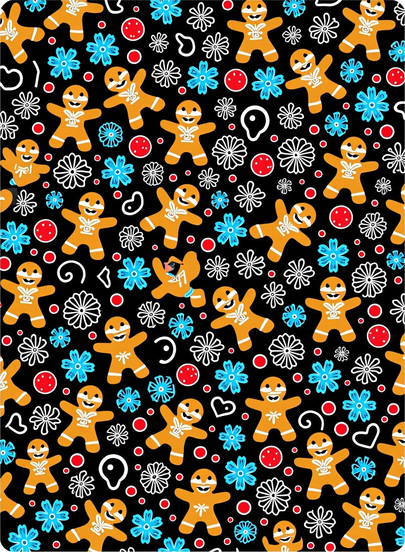 Cheery Gingerbread Man Blue Floral Black Rug