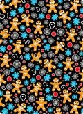 Cheery Gingerbread Man Blue Floral Black Rug