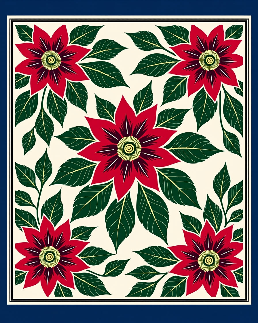 Bold Crimson Floral Garden Rug
