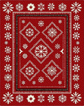 Crimson White Snowflake Border Medallion Rug