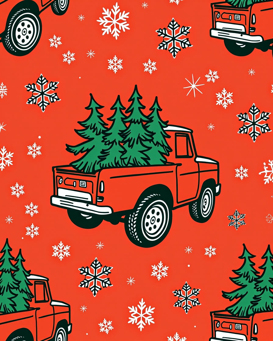 Red Orange Truck Snowflakes Collection Rug