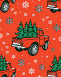 Red Orange Truck Snowflakes Collection Rug