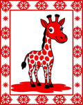 Red Giraffe Snowflake Border Rug