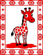 Red Giraffe Snowflake Border Rug