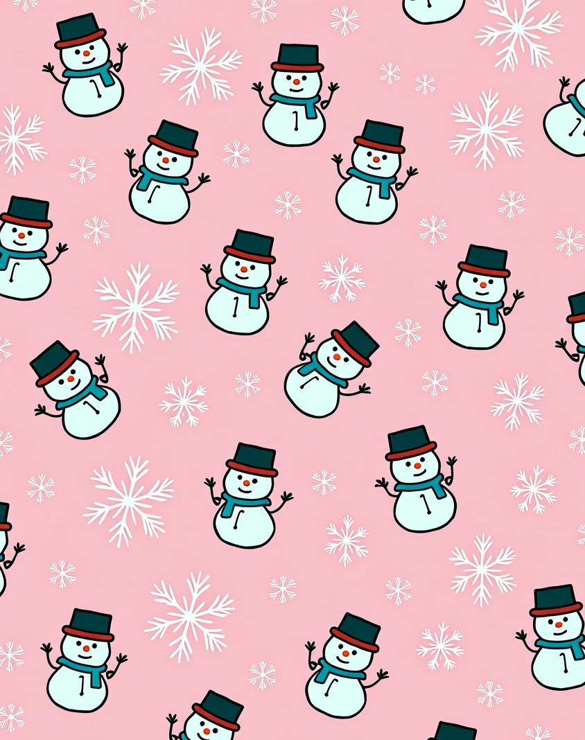 Pink Snowman Snowflake Festive Background Rug