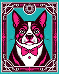 Bold Pink Dog With Teal Frame Rug