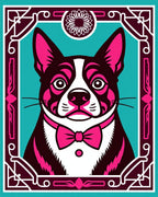 Bold Pink Dog With Teal Frame Rug