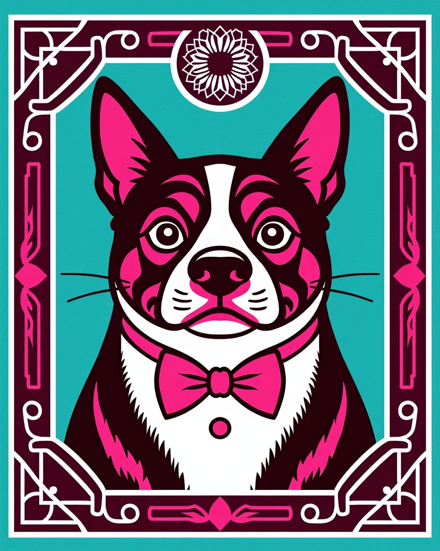 Bold Pink Dog With Teal Frame Rug