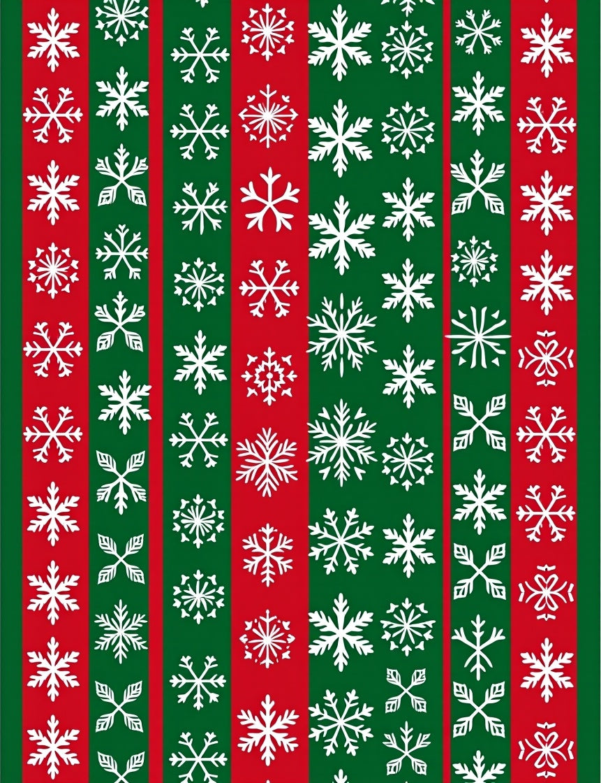 Red Green Striped Snowflakes Rug
