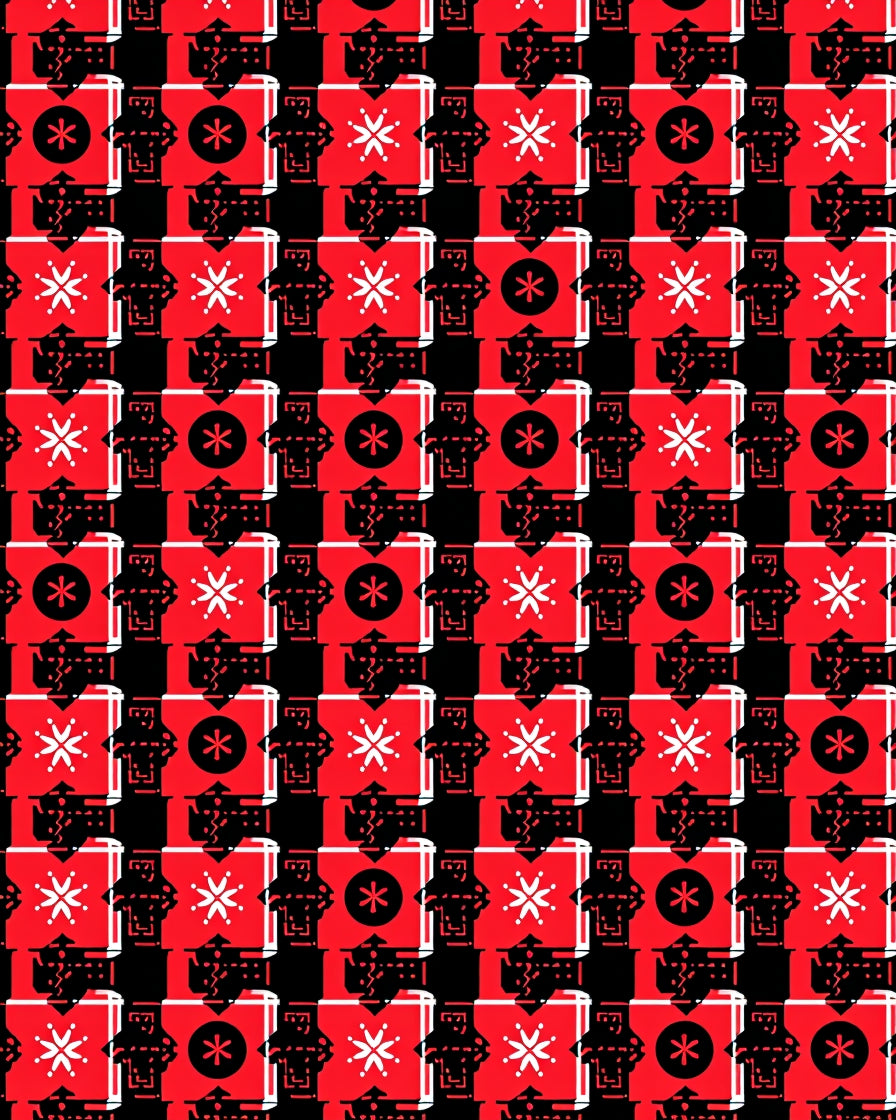 Bold Red Black Starburst Tile Rug