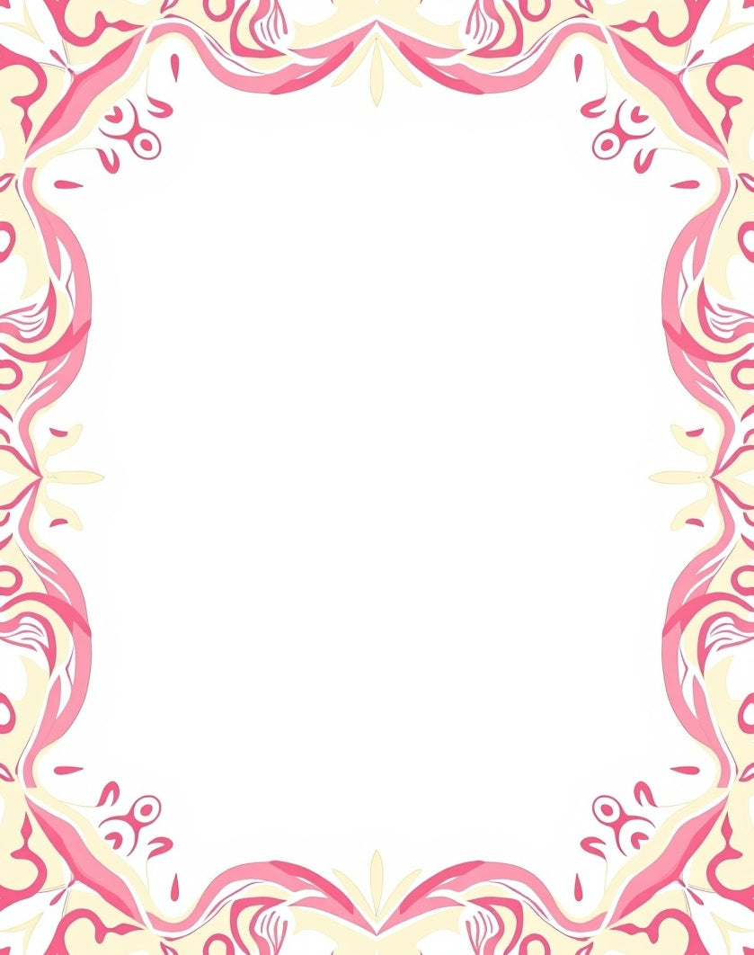 Pink Cream Swirl Floral Border Rug